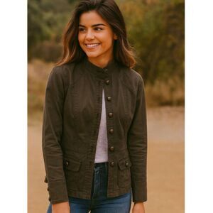 New York Company Gray Military Jacket Womens Sz 6 Y2K Utility Cotton Blazer FLAW